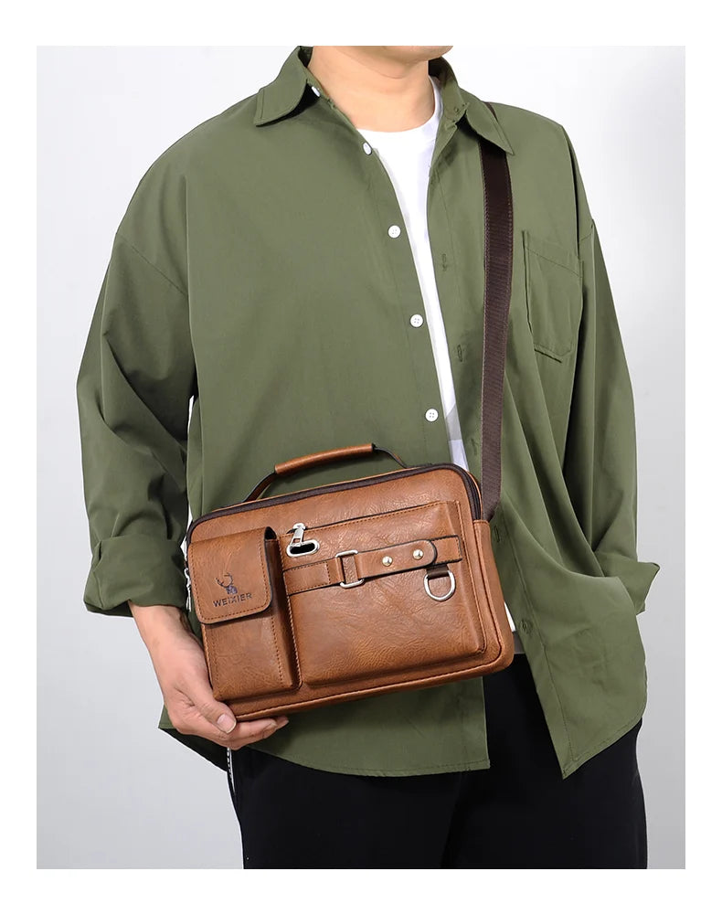 Men's PU Leather Crossbody Messenger Bag – Vintage Designer Style