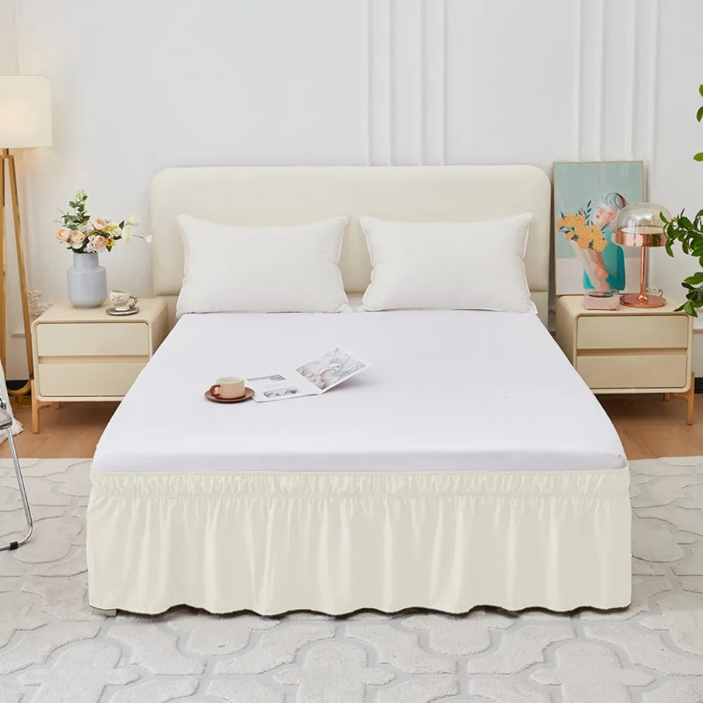 Bed Skirt Ruffles Wrap Around Style Elastic Washable Bed Dust Cover Solid Color Bed Protector for Hotels
