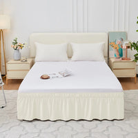 Bed Skirt Ruffles Wrap Around Style Elastic Washable Bed Dust Cover Solid Color Bed Protector for Hotels