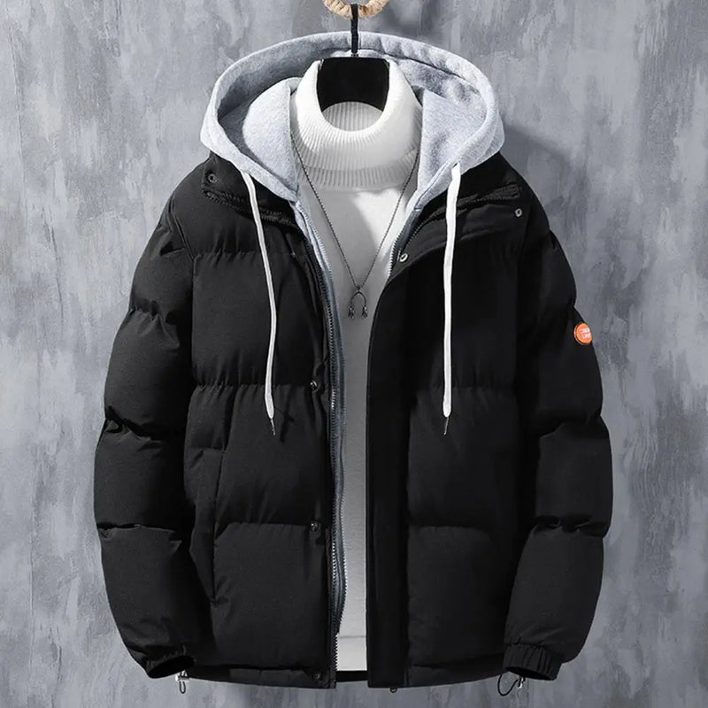 Men's Hooded Cotton Coat Windproof Jackets Thickened Two-piece Design Fake Outerwear for All Seasons