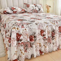 3pcs set Floral Style Bed Skirt and Pillowcase Ruffles Bed Cover Home Soft Bedspread Skirt Style Bed Linen 침대스커트