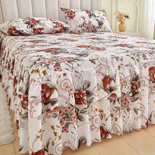 3pcs set Floral Style Bed Skirt and Pillowcase Ruffles Bed Cover Home Soft Bedspread Skirt Style Bed Linen 침대스커트