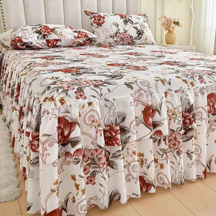 3pcs set Floral Style Bed Skirt and Pillowcase Ruffles Bed Cover Home Soft Bedspread Skirt Style Bed Linen 침대스커트