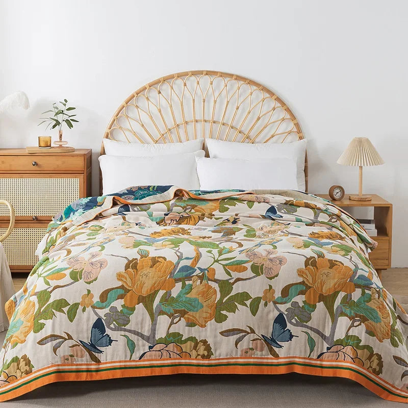 Charming Cotton Floral Bedspread Blanket for Cozy Summer Comfort