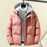 Men's Hooded Cotton Coat Windproof Jackets Thickened Two-piece Design Fake Outerwear for All Seasons