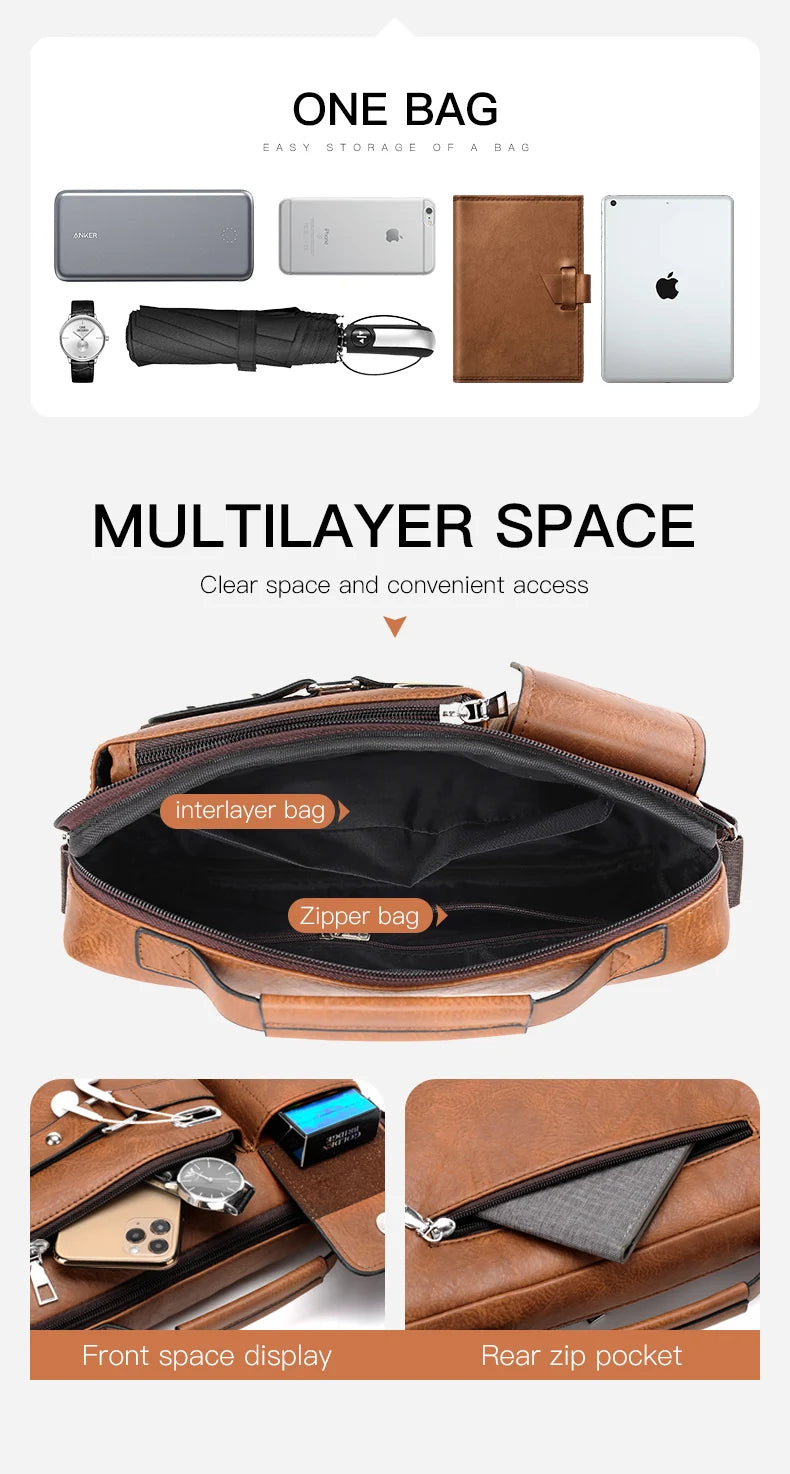 Men's PU Leather Crossbody Messenger Bag – Vintage Designer Style