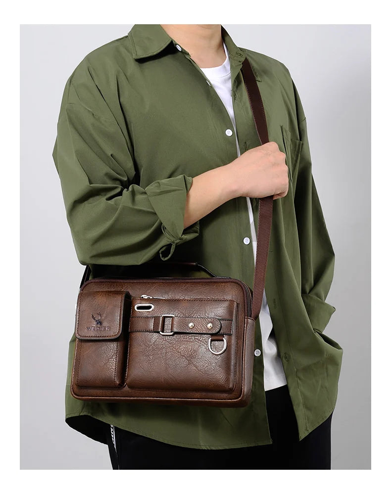 Men's PU Leather Crossbody Messenger Bag – Vintage Designer Style
