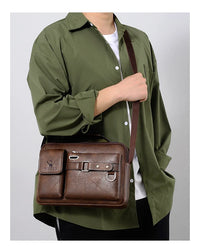 Men's PU Leather Crossbody Messenger Bag – Vintage Designer Style