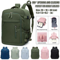180 °   Open Cabin Backpack, Airline Approved Carry on Nylon Bag with Shoe Compartment for Flight, Business & Weekend Trips
