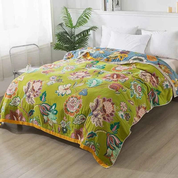 New Flowers Cotton Blanket Bedspread Double-sided Sofa Cover Household Light Luxury Nap Bed Blanket Summer Cool Quilt Bed Sheet