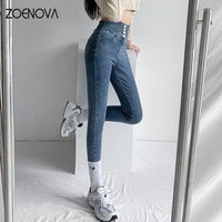 ZOENOVA  Skinny Pencil Jeans Four Buttons Vintage High Waist Women Slim Stretch Denim Pants Tight Trousers 2022 Women's Pants