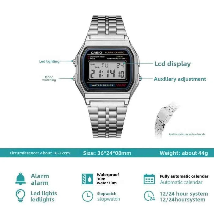 Casio A158WA-1D Retro Classic Small Square Multifunctional Sports Watch LED Digital Display Waterproof Electronic Wristwatch