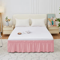 Bed Skirt Ruffles Wrap Around Style Elastic Washable Bed Dust Cover Solid Color Bed Protector for Hotels