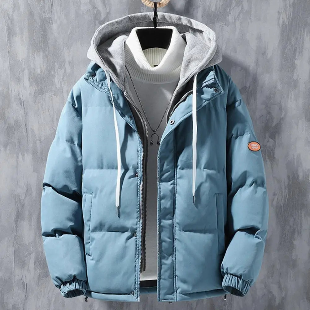 Men's Hooded Cotton Coat Windproof Jackets Thickened Two-piece Design Fake Outerwear for All Seasons