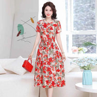 Middle Aged Women's Cotton Rayon Night Dress Summer New Plus Size Mother Nightgowns Printed Nightshirt Lounge Home Outside Wear