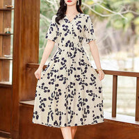 New Casual 2024 Women summer Dress Floral Print short Sleeve FashionElegant Vintage O-Neck Plus size Dresses