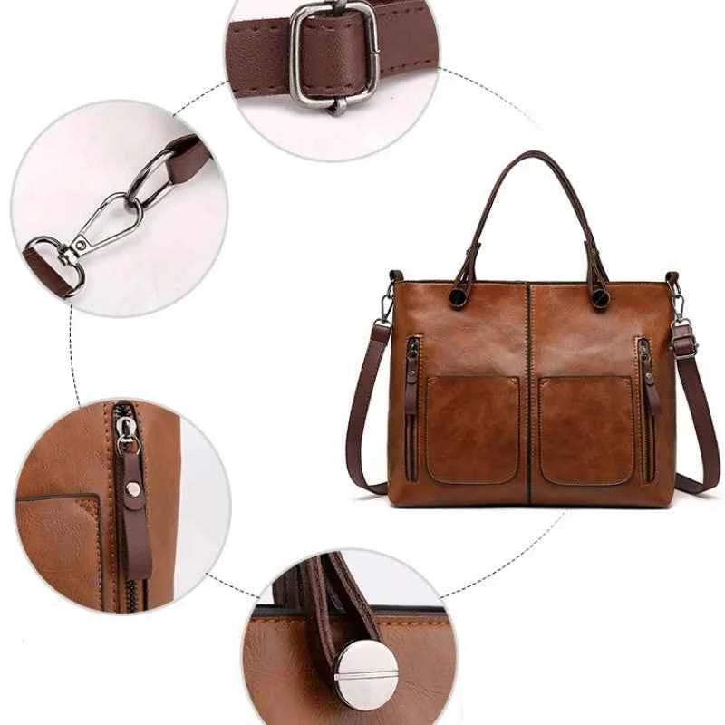 Women's Retro PU Leather Crossbody Handbag Fashion Classical Style Shoulder Purse Casual Daily Bag Large Capacity Tote Simple