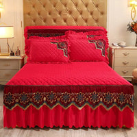 European Luxury Quilted Bed Skirt - Thicken Velvet King Size Winter Bedspread