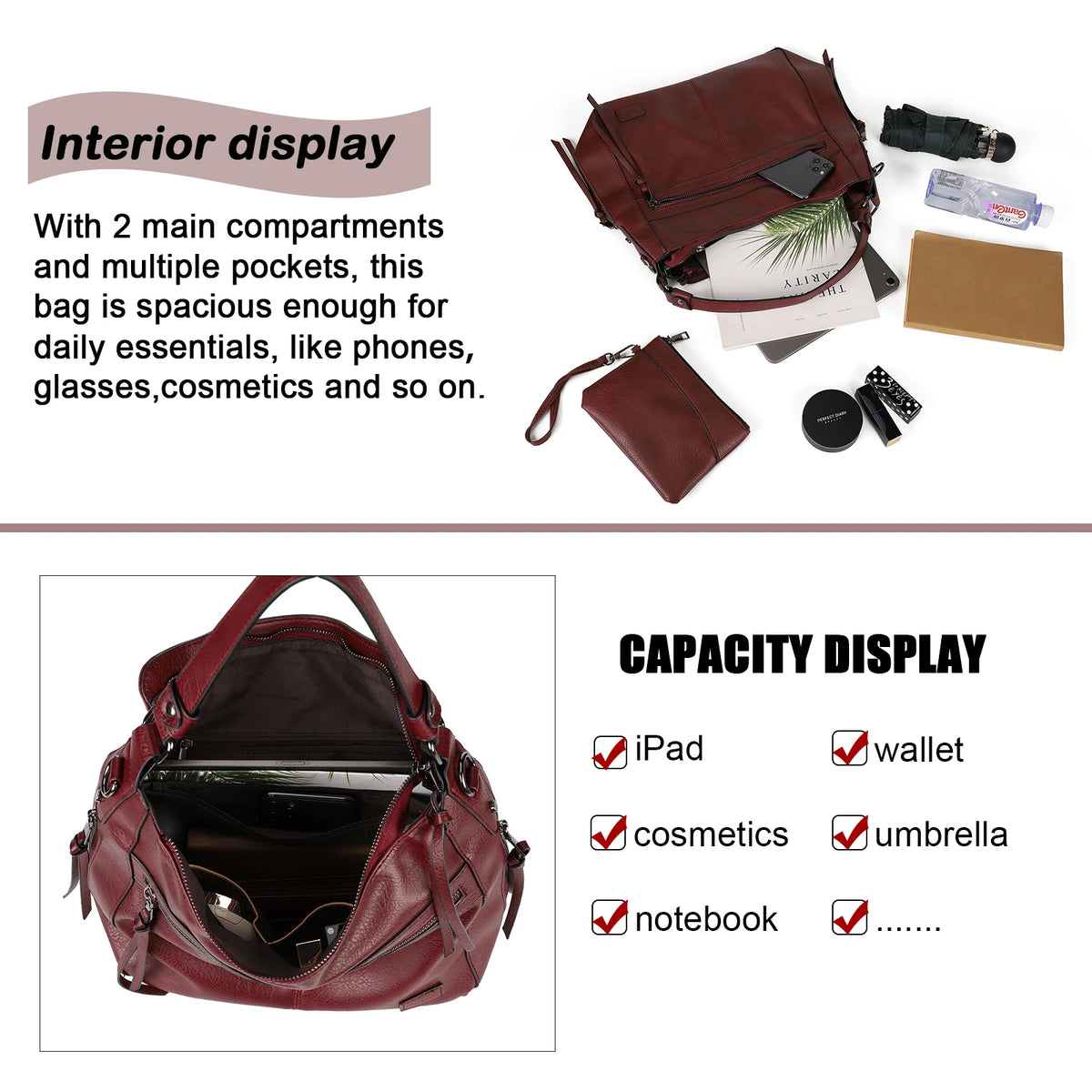 Women Designer Shoulder Bags - Large Leather Shoulder Handbags for Travel & Weekend Outdoor Use