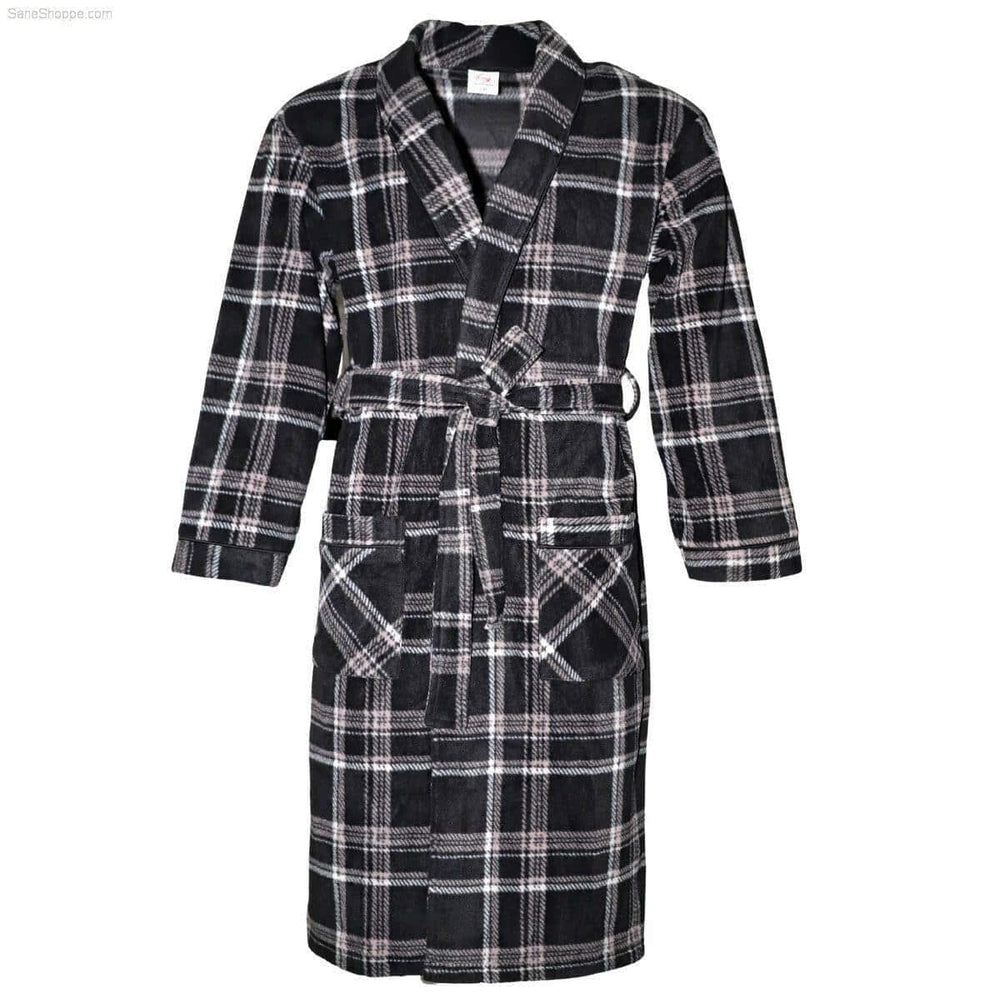 SaneShoppe Men's Soft Warm Fleece Dressing Gown with Checkered Pattern