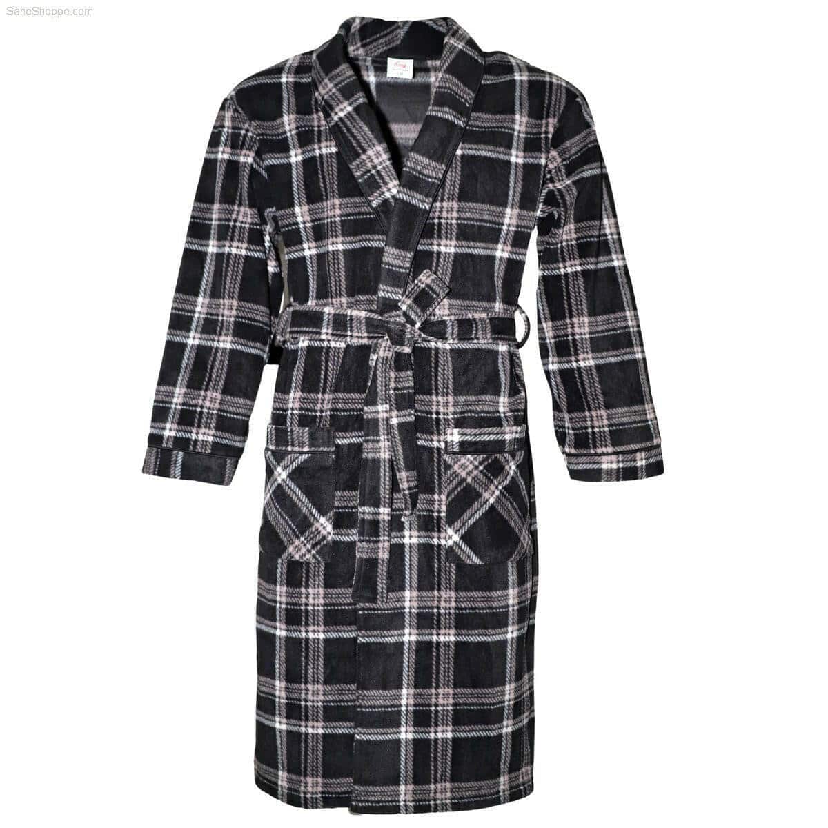 A Navy and Black Men's Dressing Gowns Made of Warm, Soft Fleece. - SaneShoppe