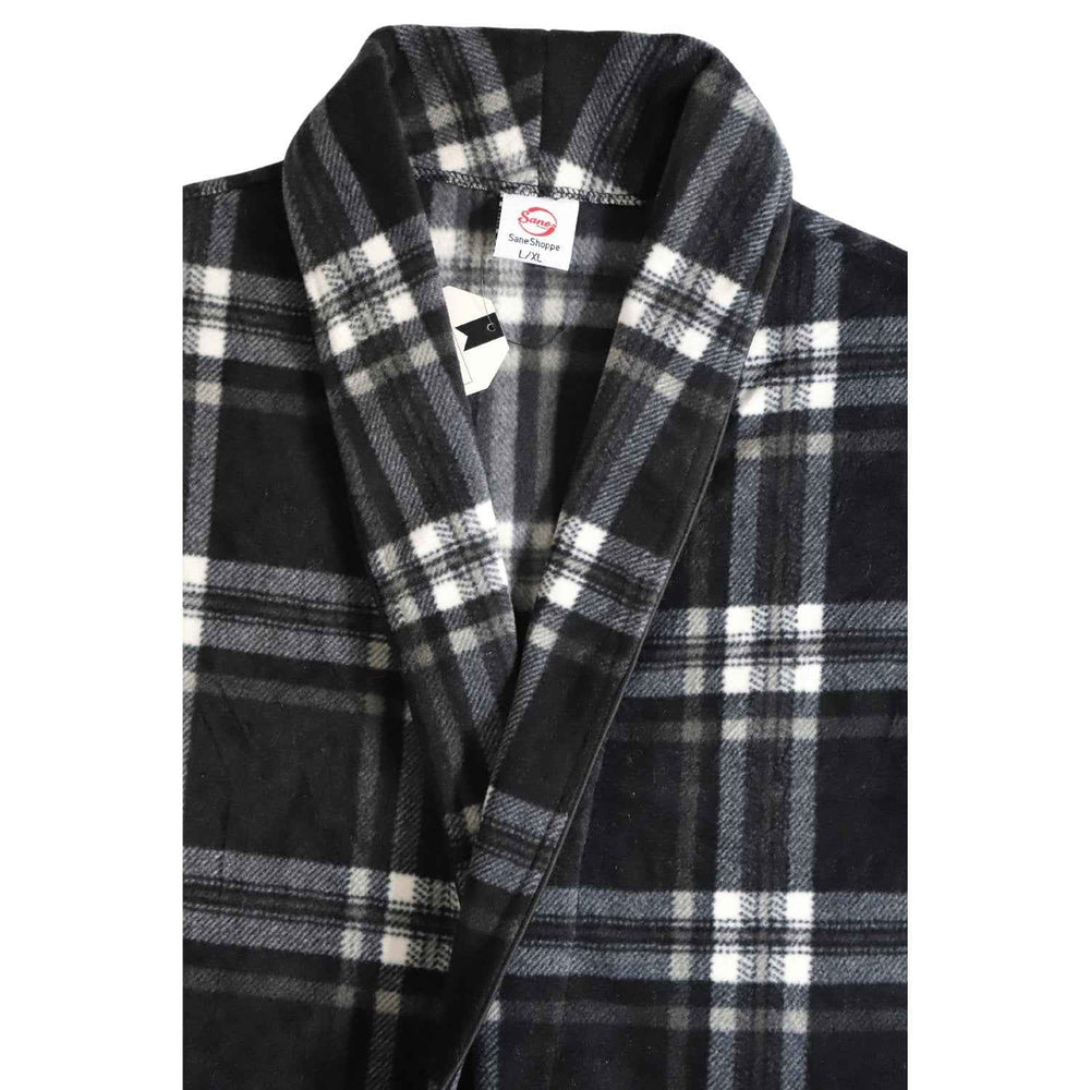Men's Fleece Dressing Gown - Soft Warm Checkered Pattern