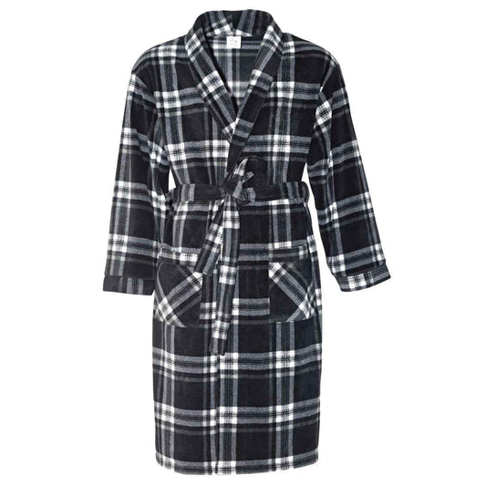 Men's Fleece Dressing Gown - Soft Warm Checkered Pattern