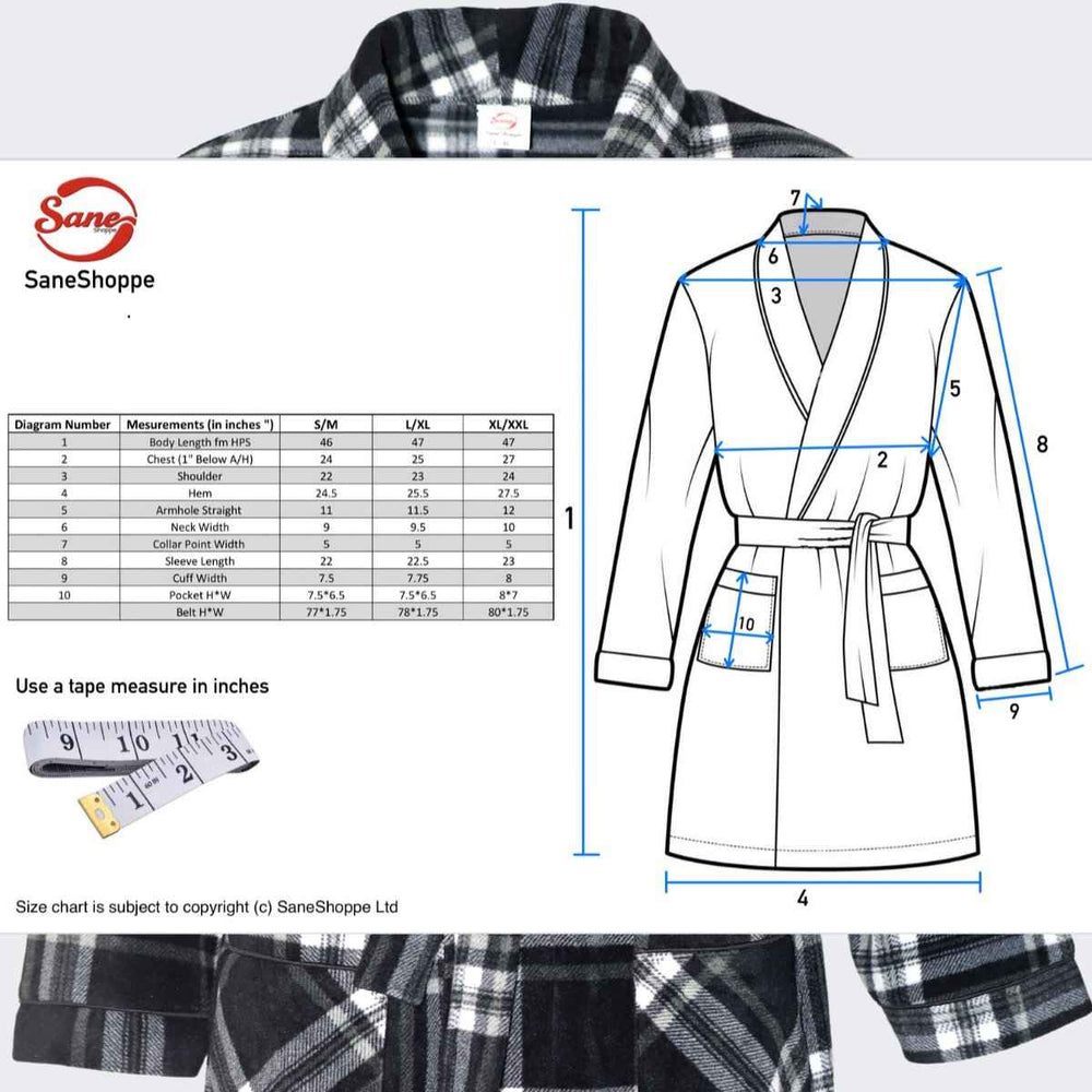 Men's Fleece Dressing Gown - Soft Warm Checkered Pattern