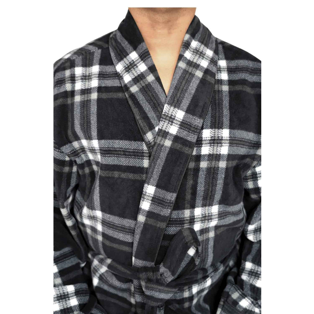 Men's Fleece Dressing Gown - Soft Warm Checkered Pattern