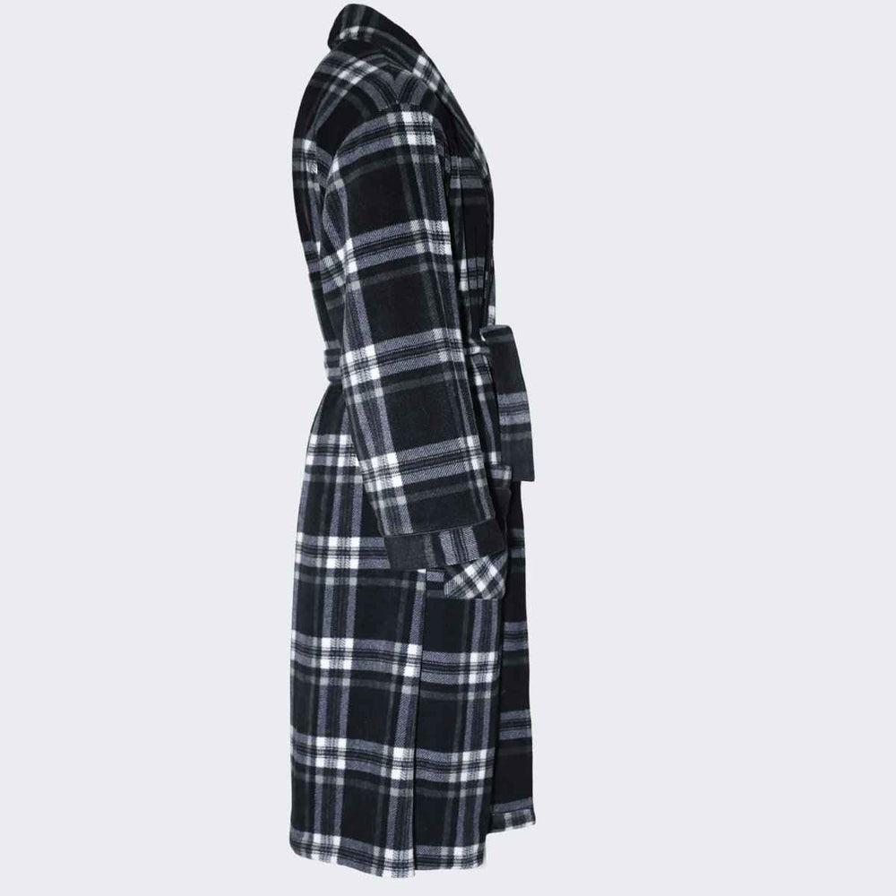 Men's Fleece Dressing Gown - Soft Warm Checkered Pattern
