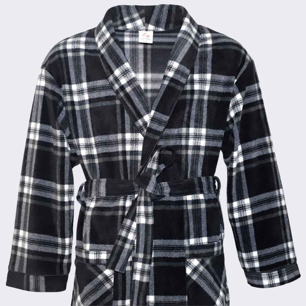 Men's Fleece Dressing Gown - Soft Warm Checkered Pattern