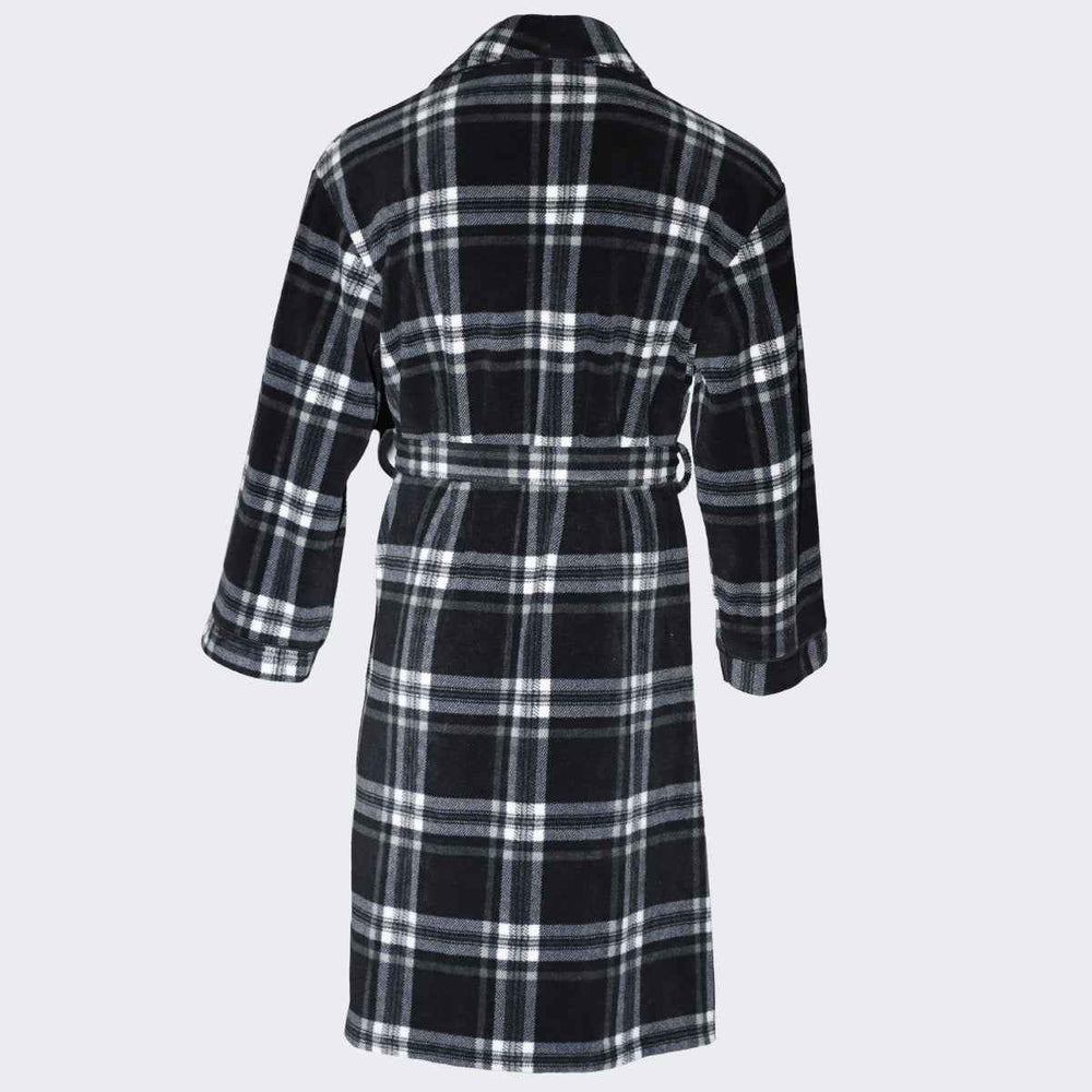 Men's Fleece Dressing Gown - Soft Warm Checkered Pattern