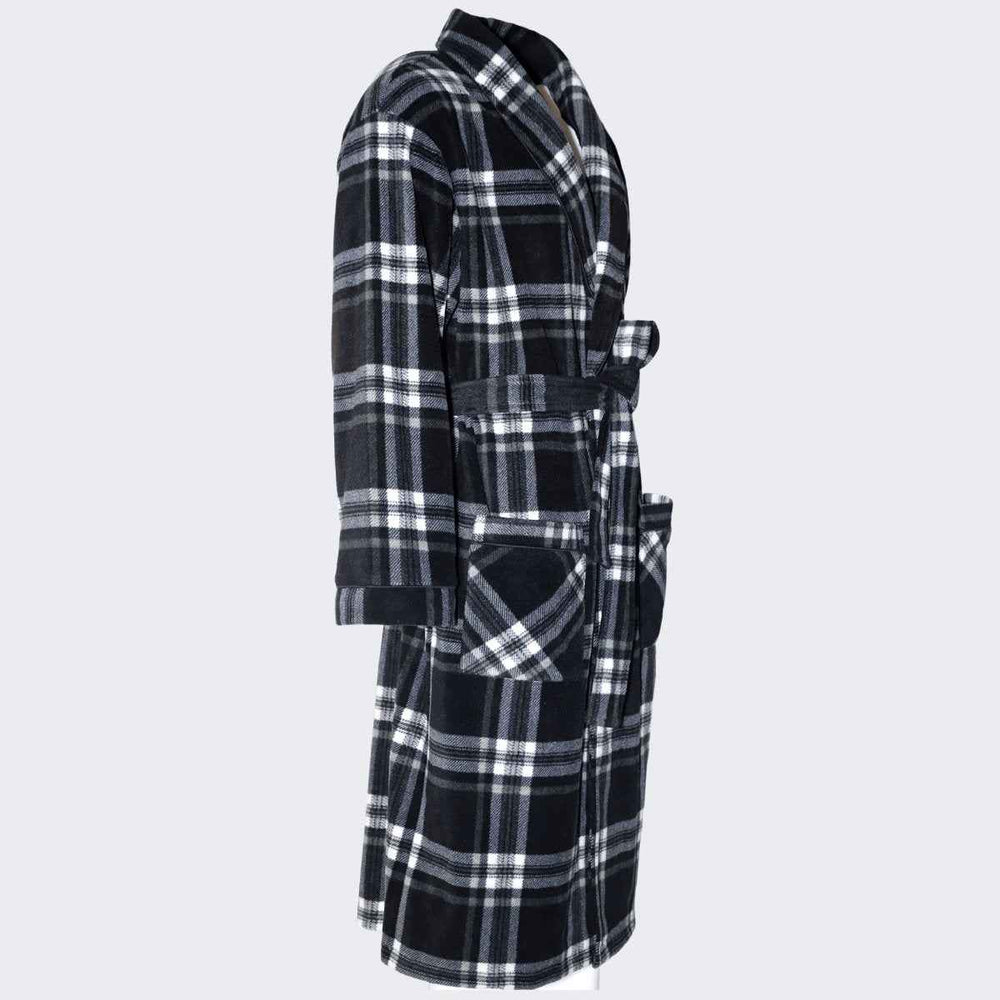 Men's Fleece Dressing Gown - Soft Warm Checkered Pattern