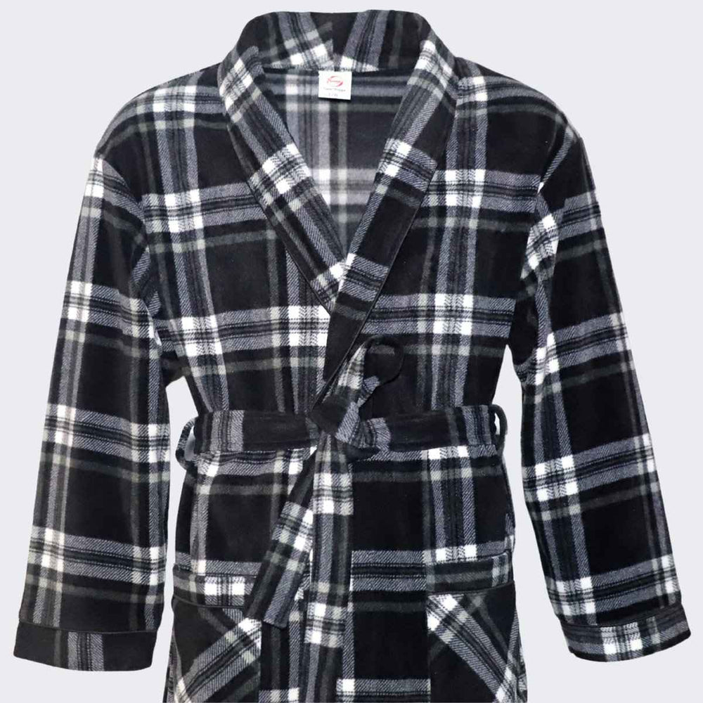 Men's Fleece Dressing Gown - Soft Warm Checkered Pattern