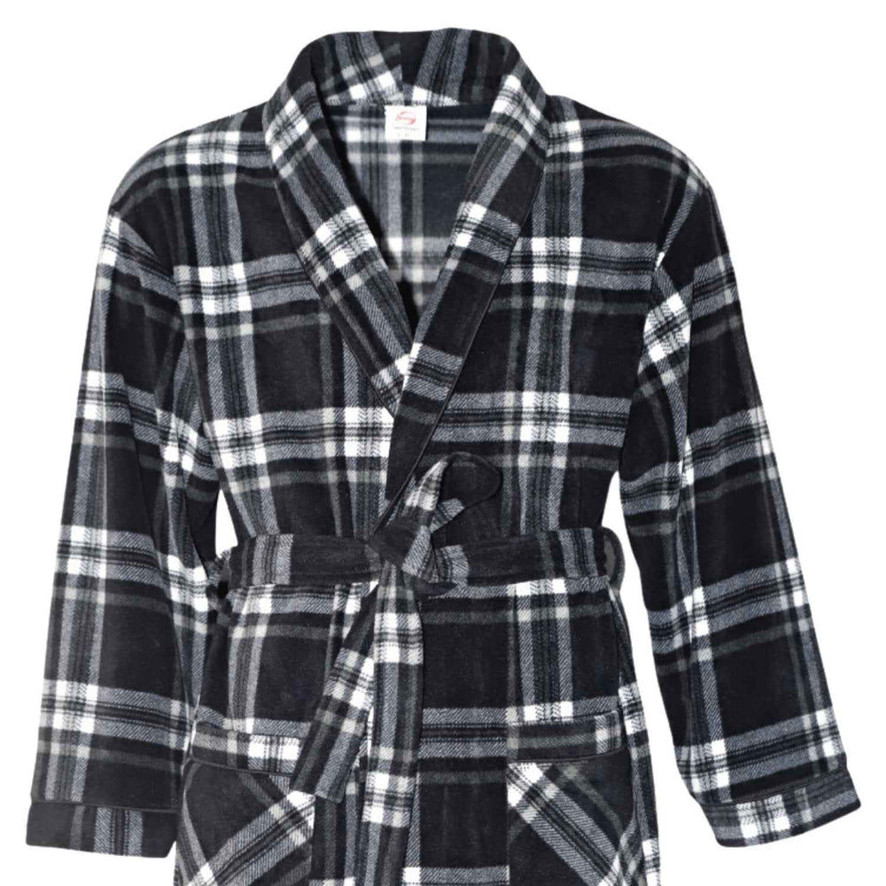 Men's Fleece Dressing Gown - Soft Warm Checkered Pattern