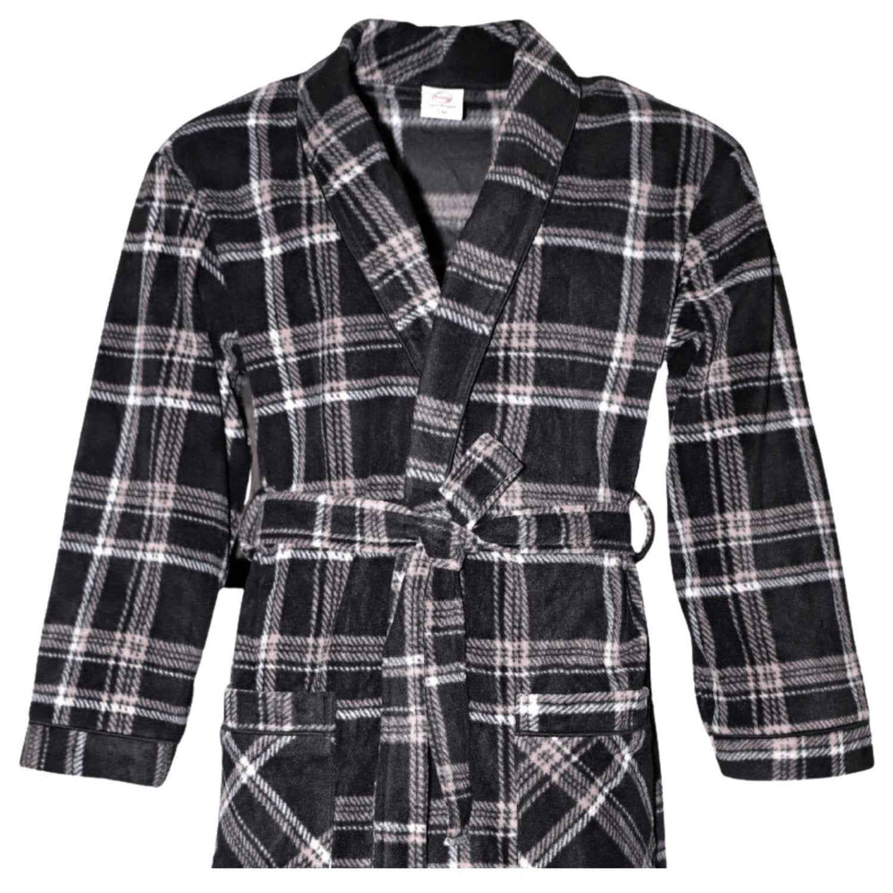Men's Fleece Dressing Gown - Soft Warm Checkered Pattern