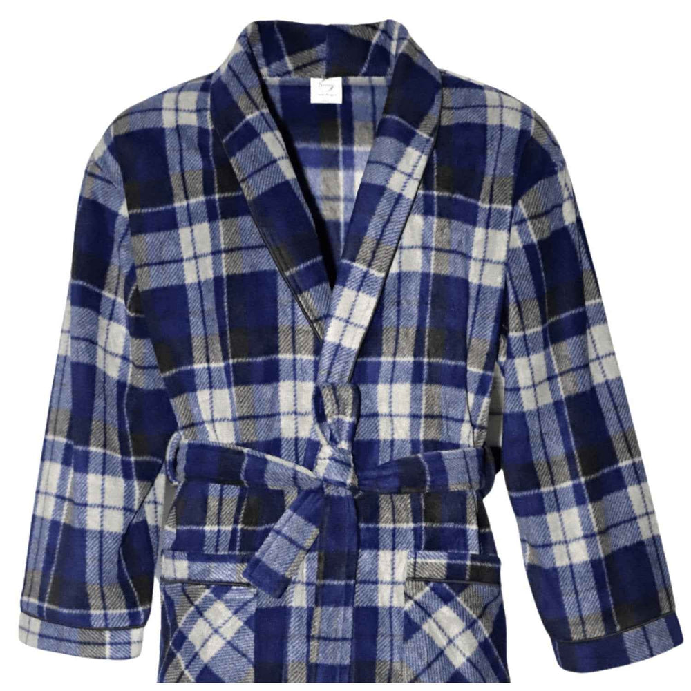 Men's Fleece Dressing Gown - Soft Warm Checkered Pattern