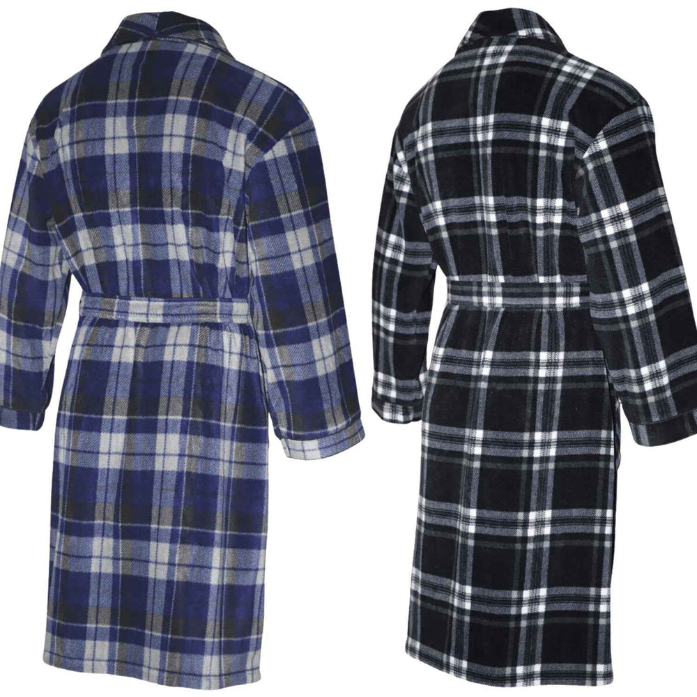 Men's Fleece Dressing Gown - Soft Warm Checkered Pattern