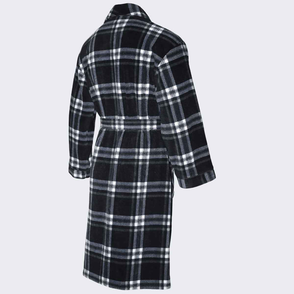 Men's Fleece Dressing Gown - Soft Warm Checkered Pattern
