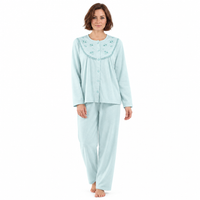 Women’s Brushed Pyjama Set with Floral Embroidery, Pink & Aqua