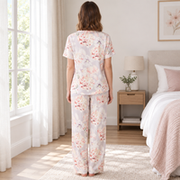 Women’s Floral Satin Pyjama Set with Short Sleeves