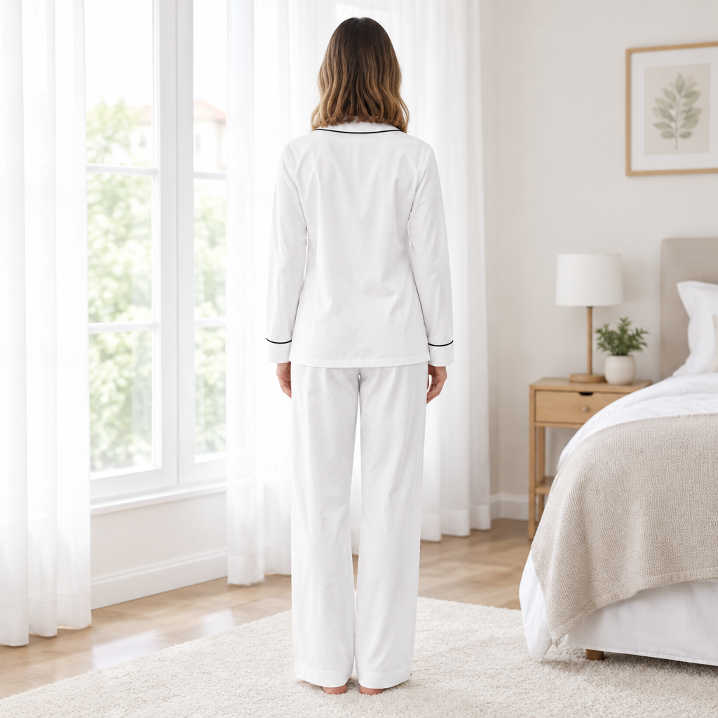 Women’s Long-Sleeve Pyjama Set with Contrast Piping
