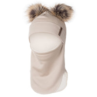 Beige Merino Wool Double Pom-Pom Balaclava
