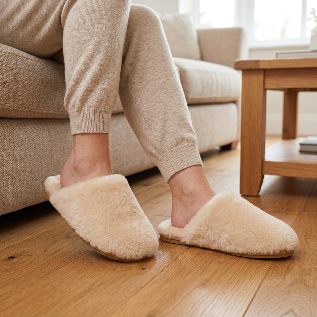 Women's Wool Slippers with Soft Shearling Lining for Cozy Winter Comfort
