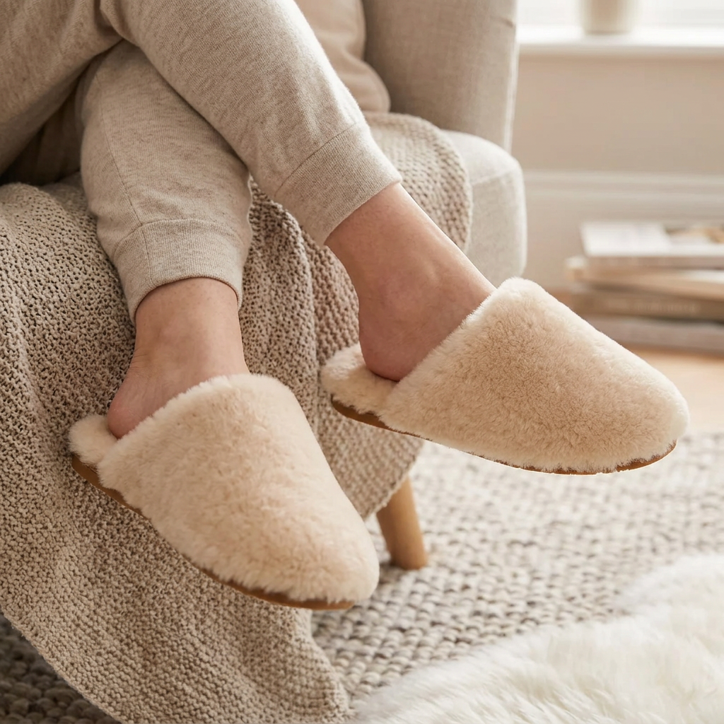 Women's Wool Slippers with Soft Shearling Lining for Cozy Winter Comfort