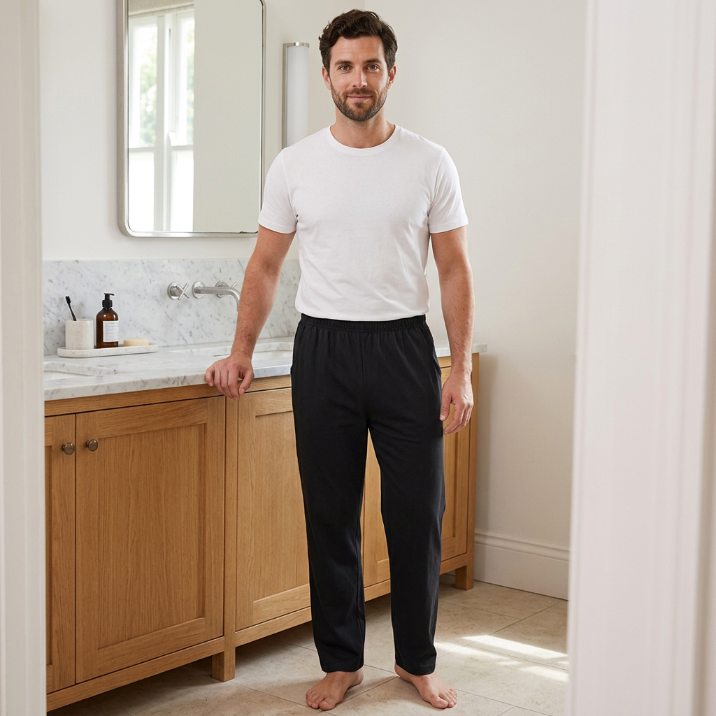 Men's Cotton Pyjama Pants with Pockets and Elastic Waist in Large Size