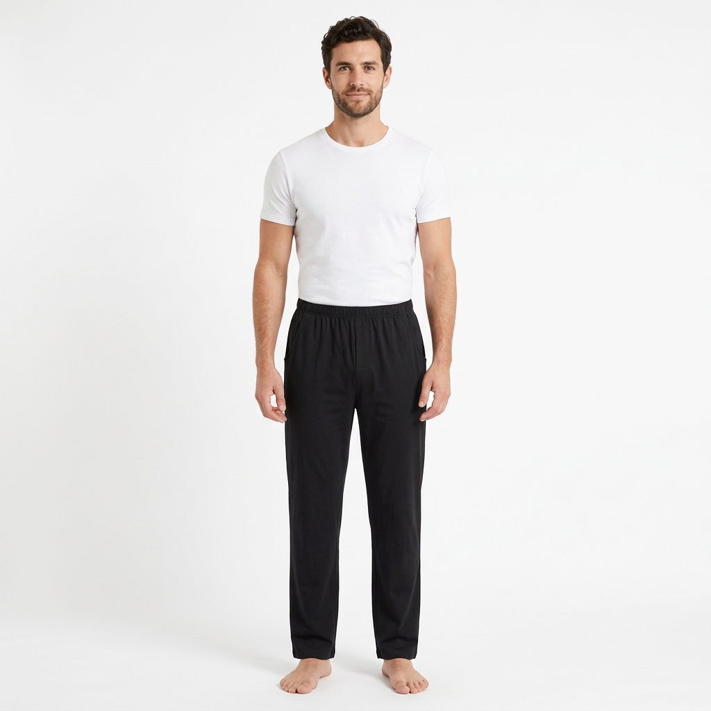 Men's Cotton Pyjama Pants with Pockets and Elastic Waist in Large Size