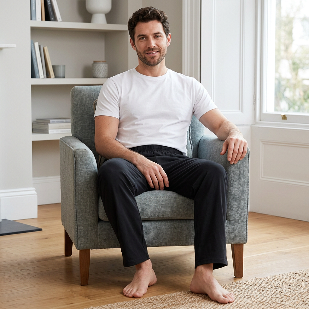 Men's Cotton Pyjama Pants with Pockets and Elastic Waist in Large Size