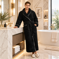 Men's Oversized Fleece Bathrobe - Coral Flannel Kimono Robe for Couples