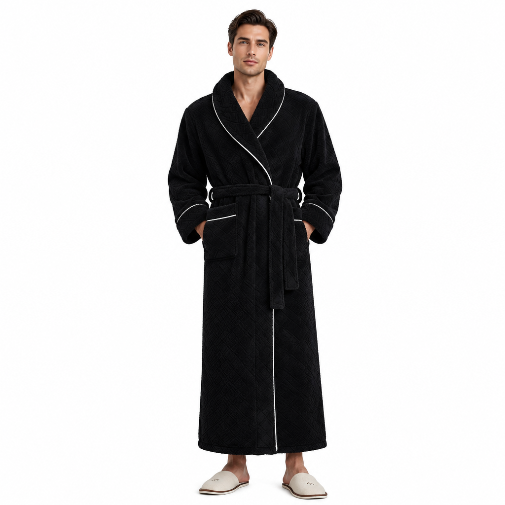 Men's Oversized Fleece Bathrobe - Coral Flannel Kimono Robe for Couples